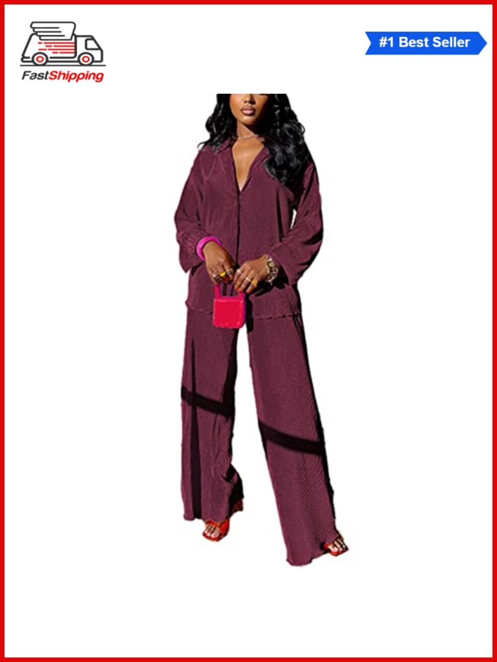 ✨ kaimimei Casual 2 Piece Outfit Women Shirt & Wide Leg Pants